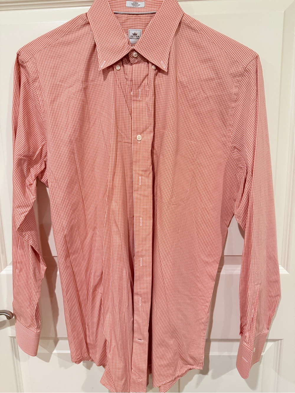 Peter Millar Orange Gingham Dress Shirt